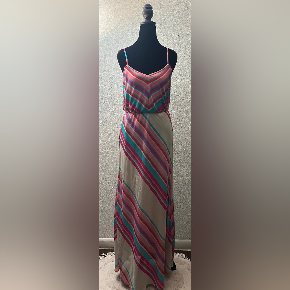 HeartSoul Pink and Teal Striped Maxi Dress